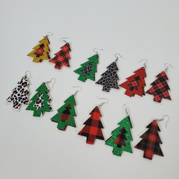 Christmas Tree Festive Holiday Season Sparkly Earrings - Picture 5 of 5